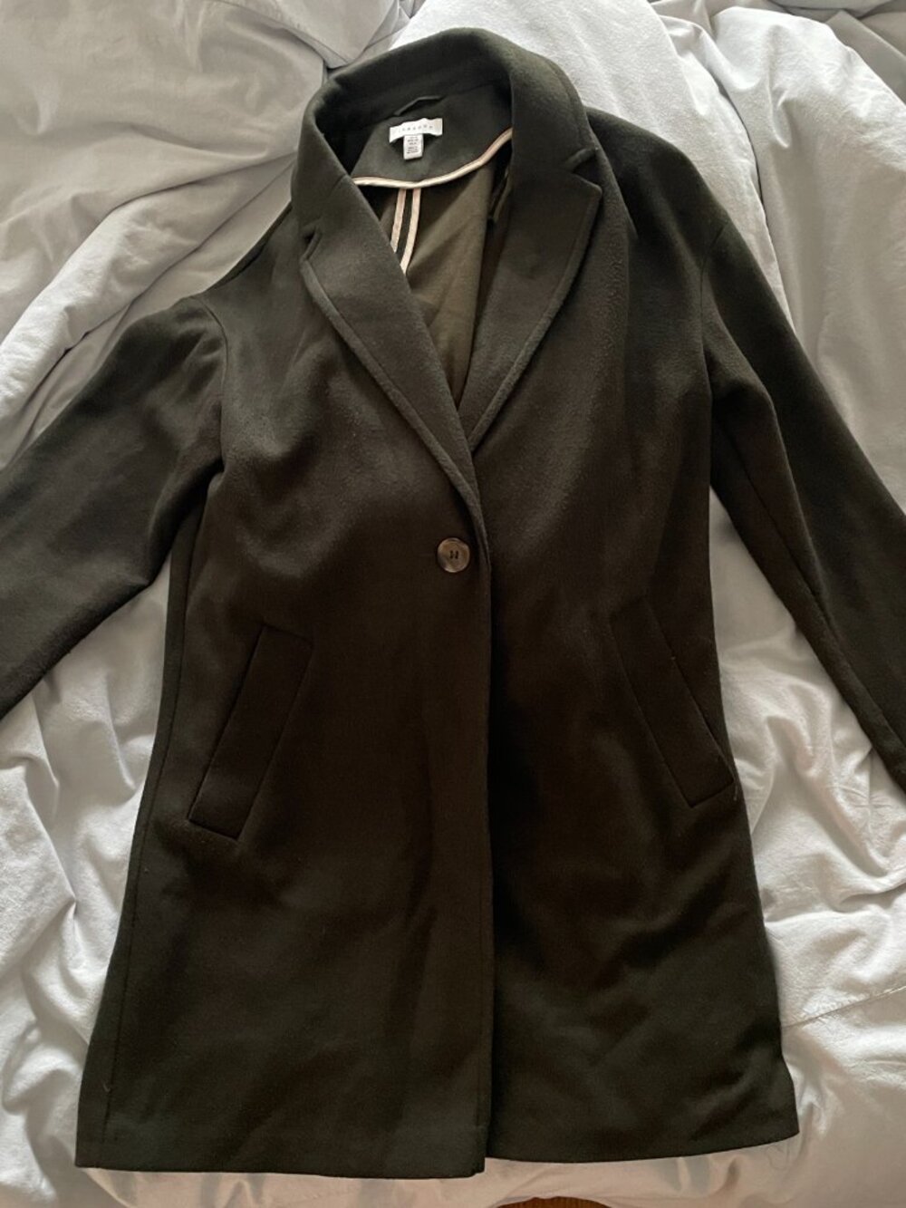 Topshop Dark Khaki Overcoat (Size 6)